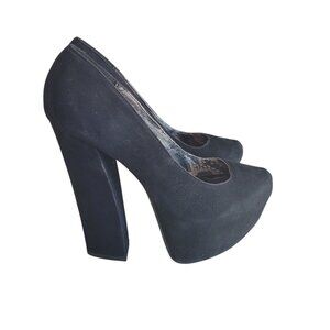 Fahrenheit Black Faux Suede Chunky Platform Heels Women's Size 7